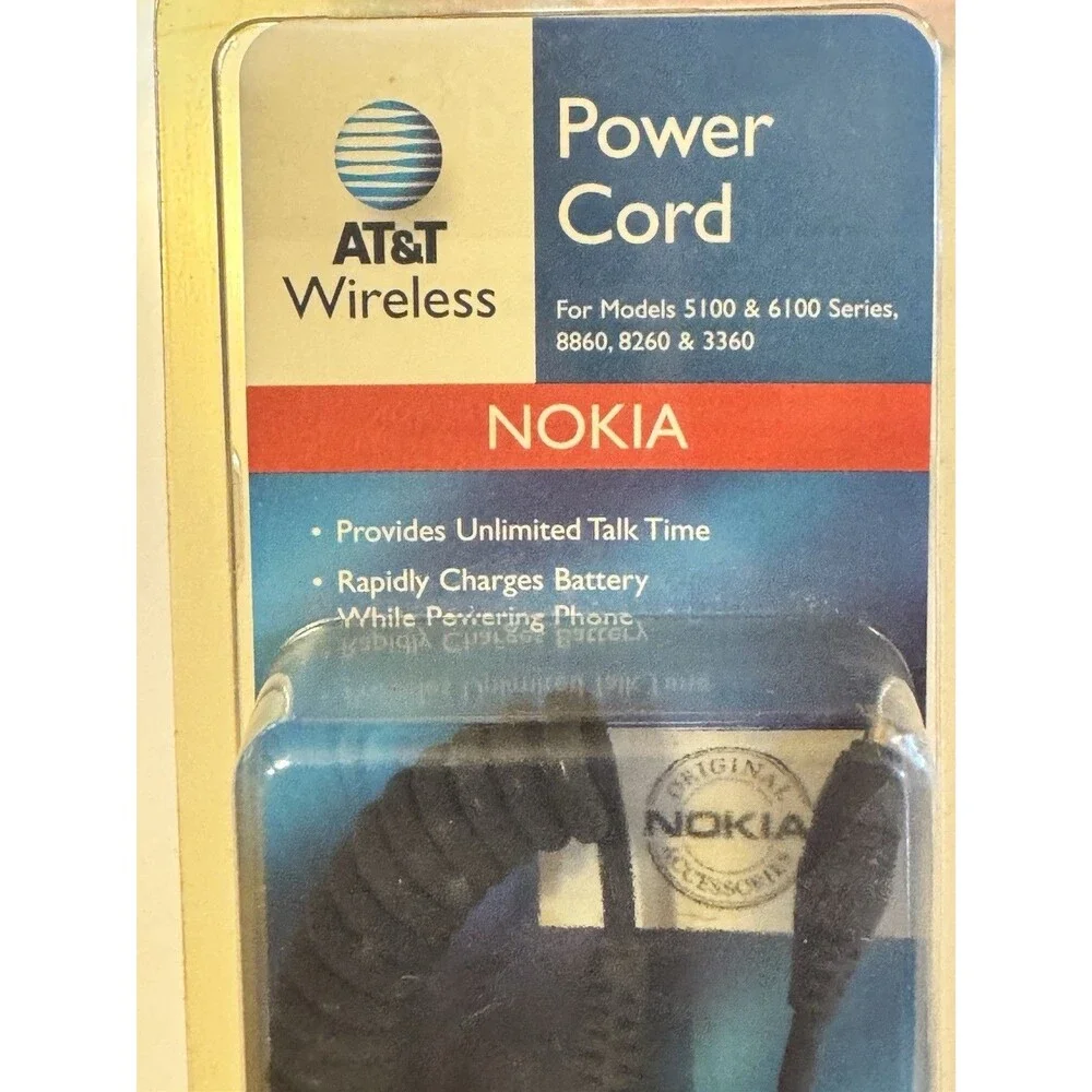 NOKIA CAR POWER CORD AT&T WIRELESS 12V PLUG- 5100, 6100, 8860, 8260 & 3360